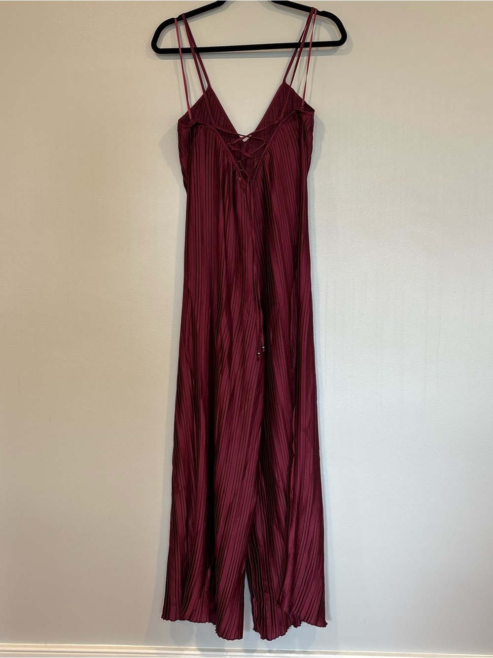 ANTHRPOLOGIE burgundy satin pleated jumpsuit - Picture 8 of 11